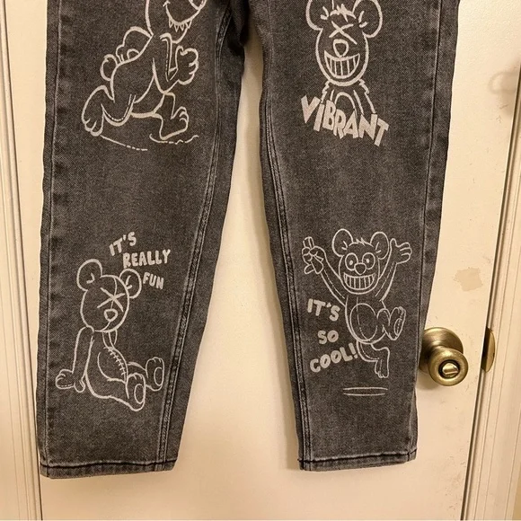 High Stretch Mid-Rise Barrel Jeas Fashion Black Animation Graphics Sz 28 - Picture 6 of 15